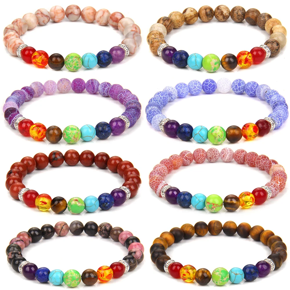 7 Chakra Healing Stone Beaded Bracelets For Women Men Meditation Yoga