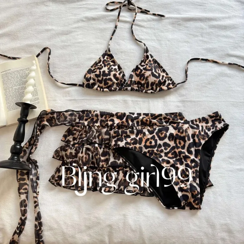 Bikini Two-Piece Set Sexy Slimming Beach Fashion Women's Swimsuit Leopard Print High Waist Conservative Polyester Fabric