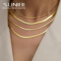 SUNIBI Stainless Steel Snake Chain Necklace for Woman Gifts Choker Herringbone Gold Color Necklaces Women Jewelry Wholesale