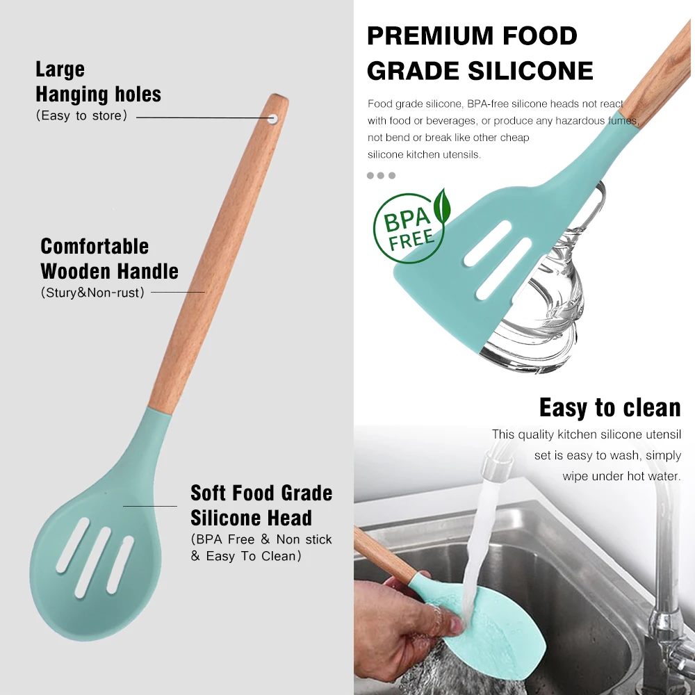 Silicone Kitchenware Cooking Utensils Heat Resistant Kitchen Non-Stick Cooking Utensils Kitchen Baking Tools with Storage Box
