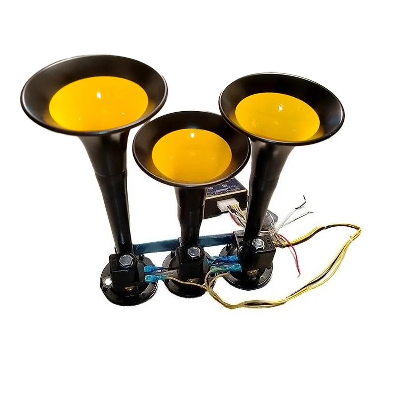 125DB LED 12/24V 15 톤 3 튜브 수정 트럭 기차 트레일러 시끄러운 전기 경적 솔레노이드 밸브 시끄러운 스피커 사이렌 에어 호른