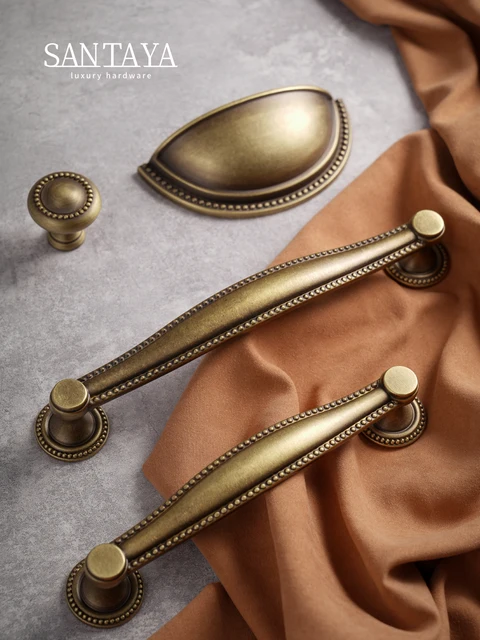 Santaya Antique Bronze ทองเหลืองตู้ Knobs Shell Handle ตู้จับฮาร์ดแวร์เฟอร์นิเจอร์ลิ้นชักดึงห้องครัวลิ้นชัก 1