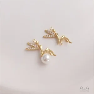 14K Gold-plated Half Hole Pearl Needle Elf Pendant Angel Bead Holder Pendant Diy Crystal Pearl Accessories C084