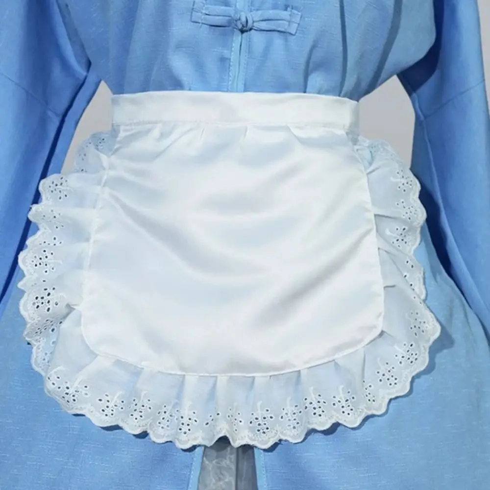 1Pcs New Waitress Maid Style Waist Apron Cosplay Costume Black White Cooking Aprons Cute Polyester Half Apron Kitchen Party 3