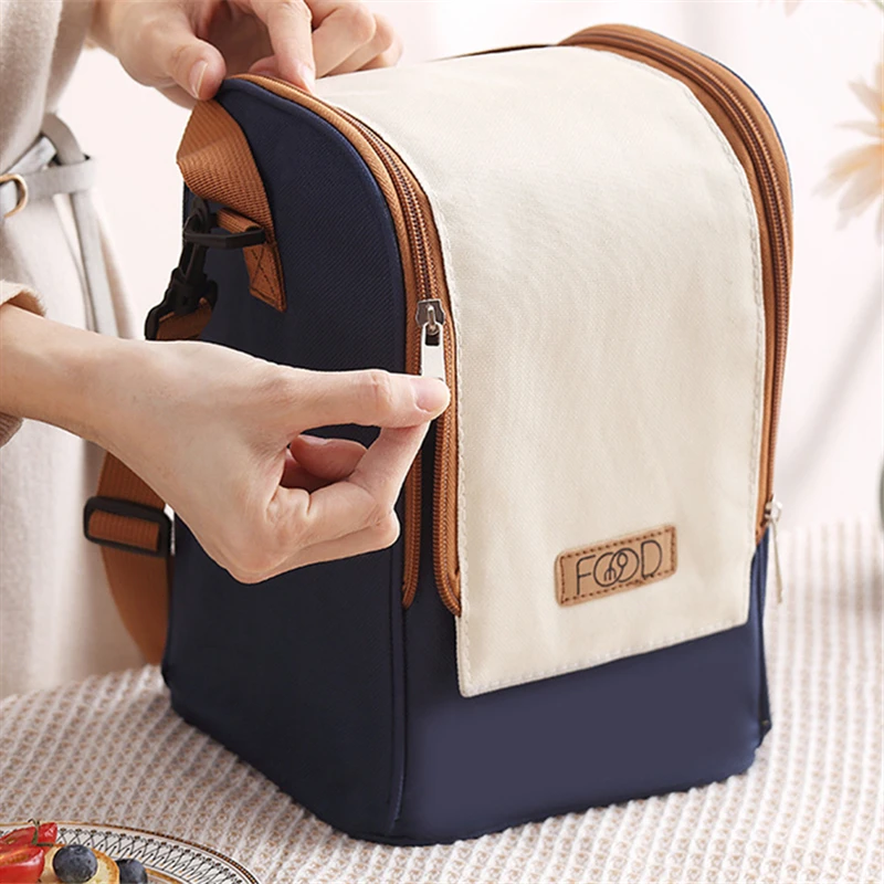 Round Thermal Lunch Bag Waterproof Insulated Food Tote Kids Keep Fresh Cooler Shoulder Bags Portable Bento Storage Pouch