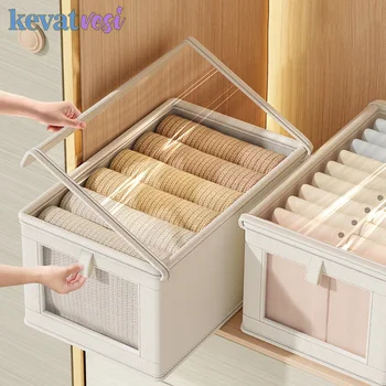 Boîte de rangement pliable pour vêtements, avec couvercle, boîte de rangement pour sous-vêtements, chaussettes, organisateur de garde-robe anti-humidité et anti-poussière 1