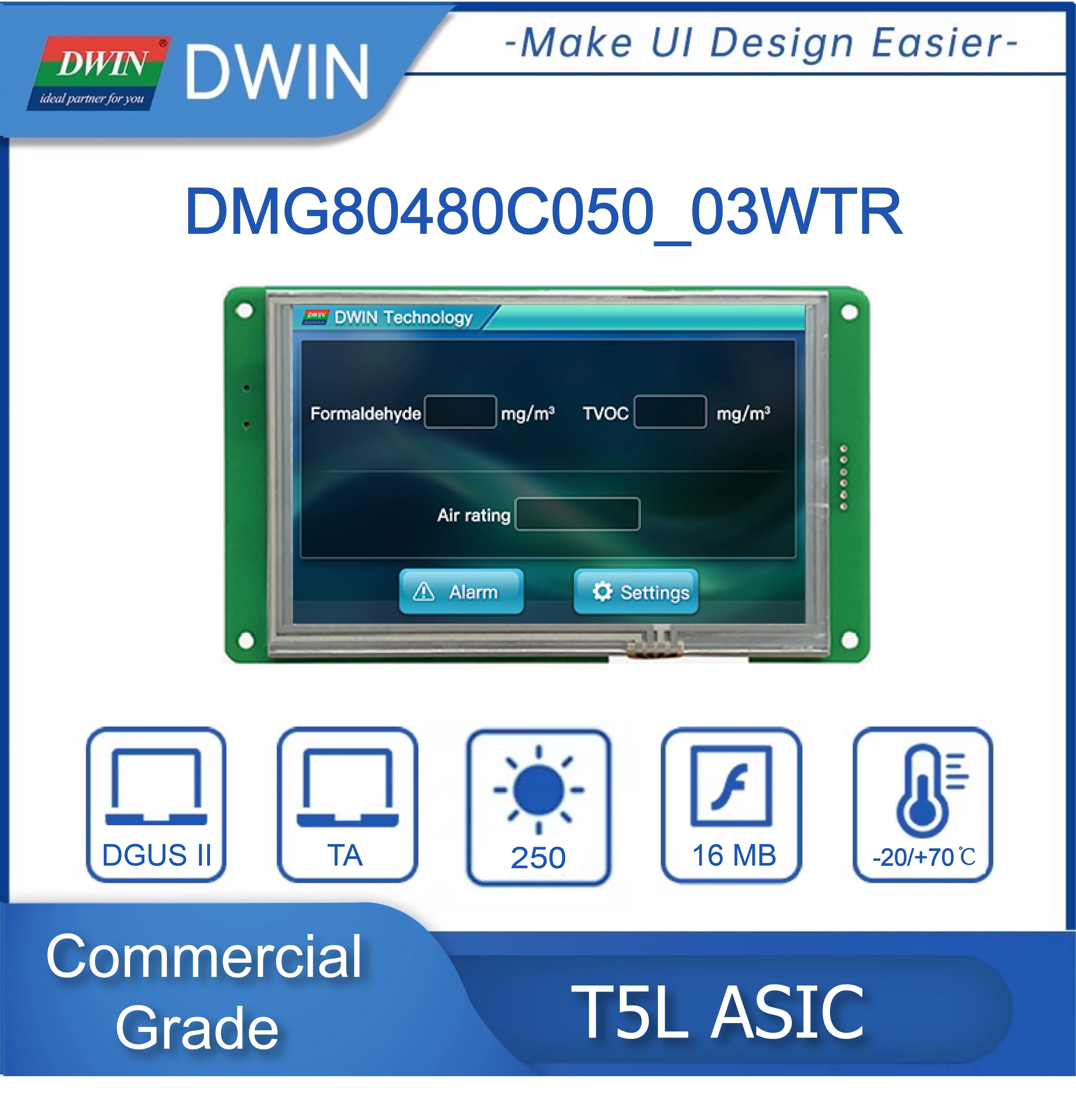 DWIN 5 Cal 800*480 inteligentny moduł wyświetlacza LCD HMI DMG80480C050_03 rezystancyjny/pojemnościowy