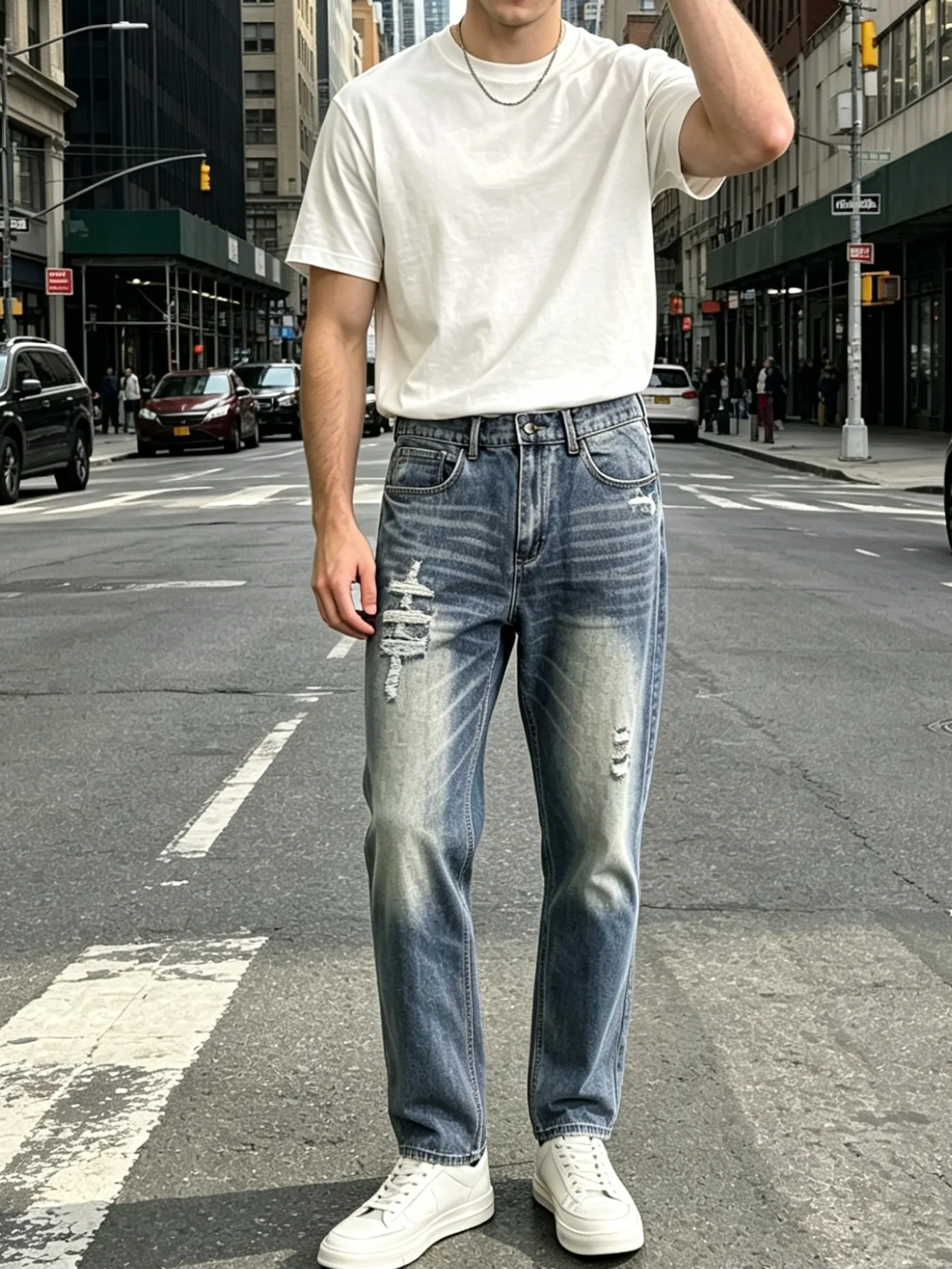 Men's Straight‑Leg With Back Elastic Waist Jeans