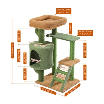 Cat Tree Tower Cat's House with Scratching Post Cute Cactus Play House Furniture with Condo Nest Mordern Pet Scratcher 9
