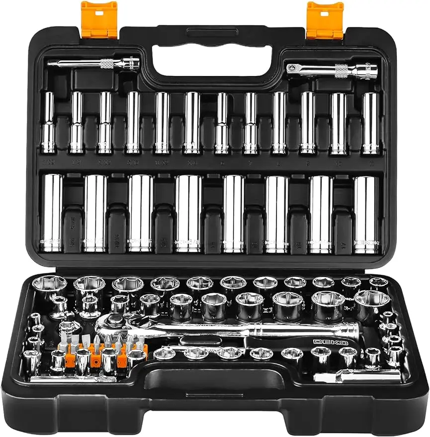 DEKOPRO Socket Set 85-Piece 1/4" and 3/8" Drive Socket Wrench Set with Quick-Release Ratchet Metric and SAE,Spinner Handle