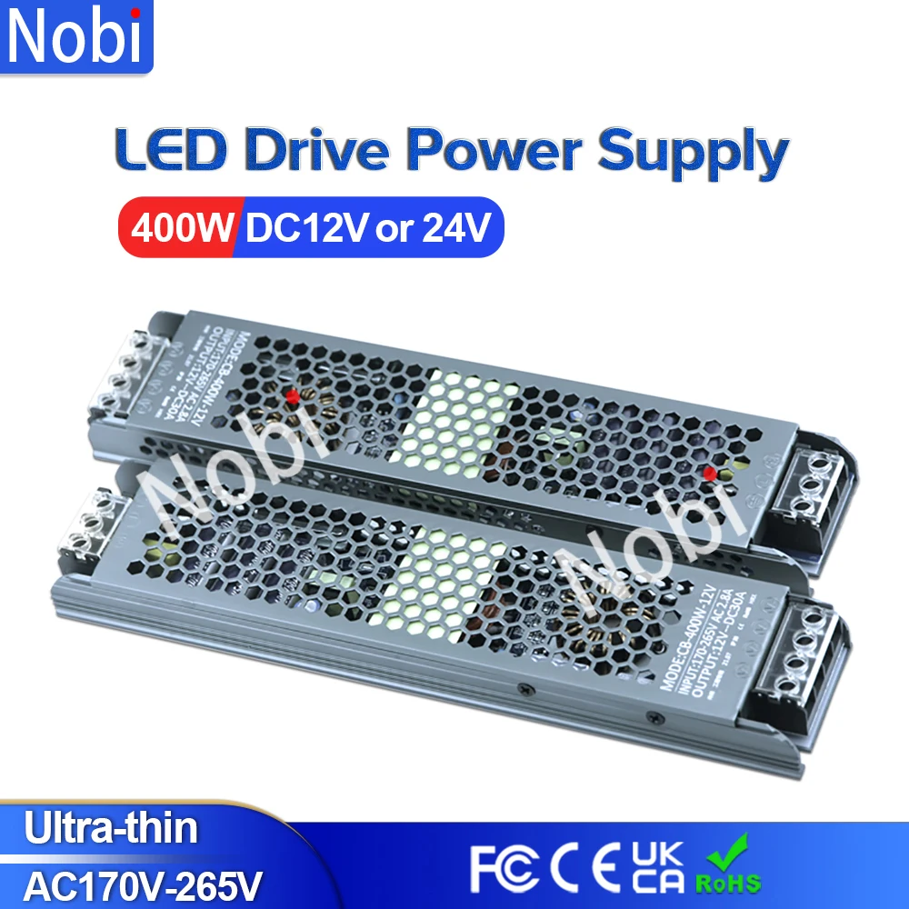 

Ultra Thin LED Driver Power Supply DC 12V 24V Lighting Transformers 400W AC175V-265V A/D Converter for LED Strip Light Bulb