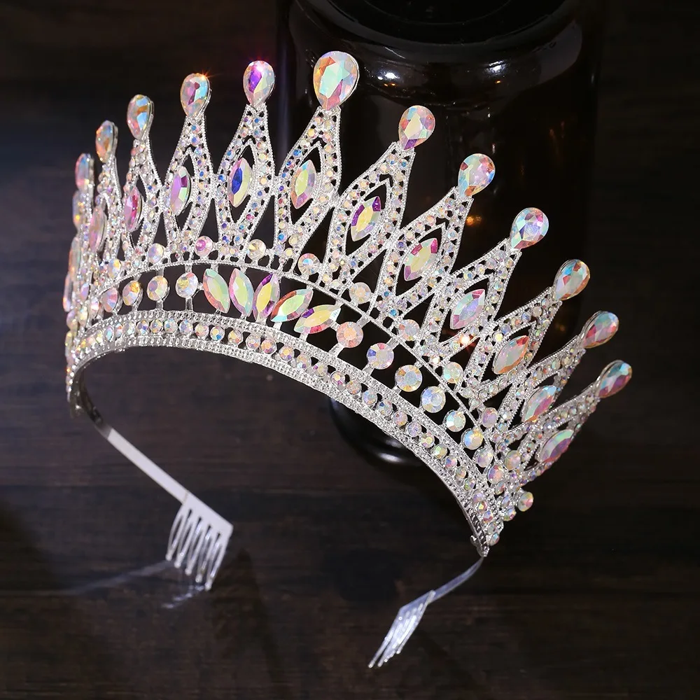 Luxury Baroque Queen Crystal Crown With Comb For Bridal Wedding_voghion.com
