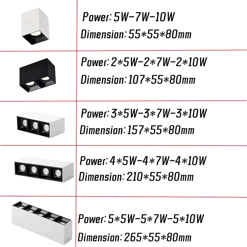 LED Downlights Square Anti-glare Ceiling COB Spotlight 5W10W14W20W30W 1-5 head Grid line lights 85-265V Interior lighting