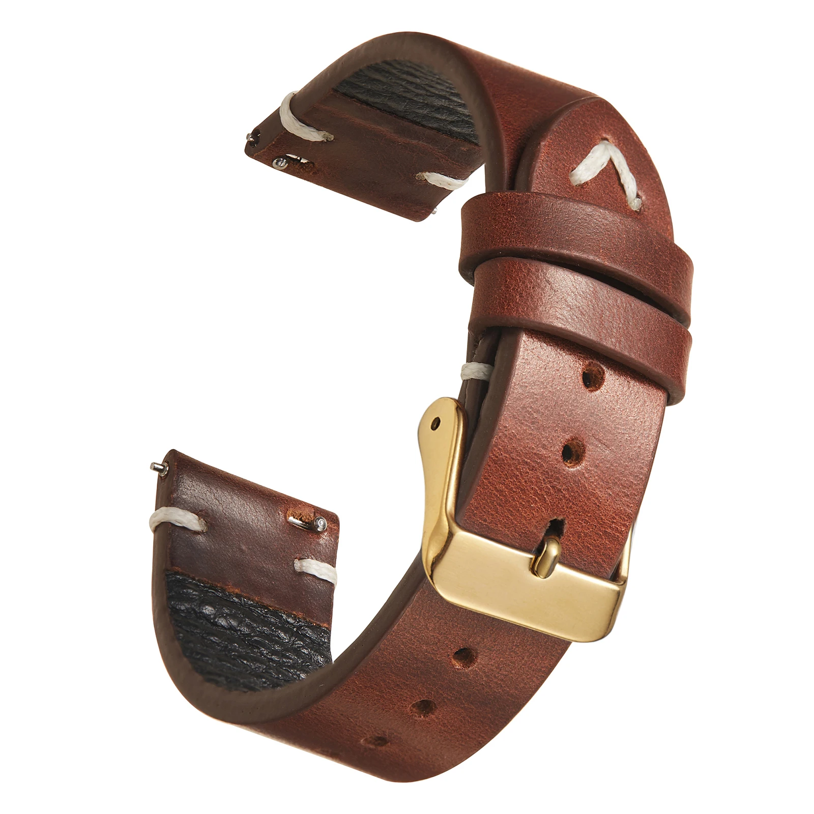 Handcrafted Vintage Oil Wax Leather Watch Strap - Black, Blue, Brown