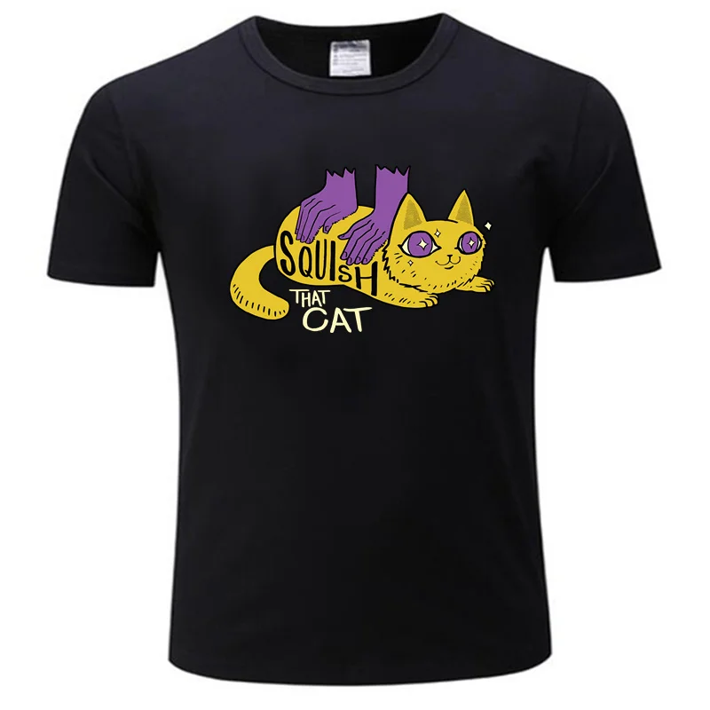 

Хлопковые футболки, черная футболка для мужчин Squish that Cat! Футболка без рисунка, футболки, спортивные футболки для фанатов, мужские футболки с графическим рисунком