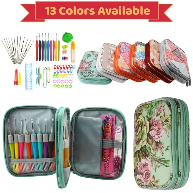 Crochet Hook Case Organizer with Zipper for Knitting Accessories storage bag,tool holder