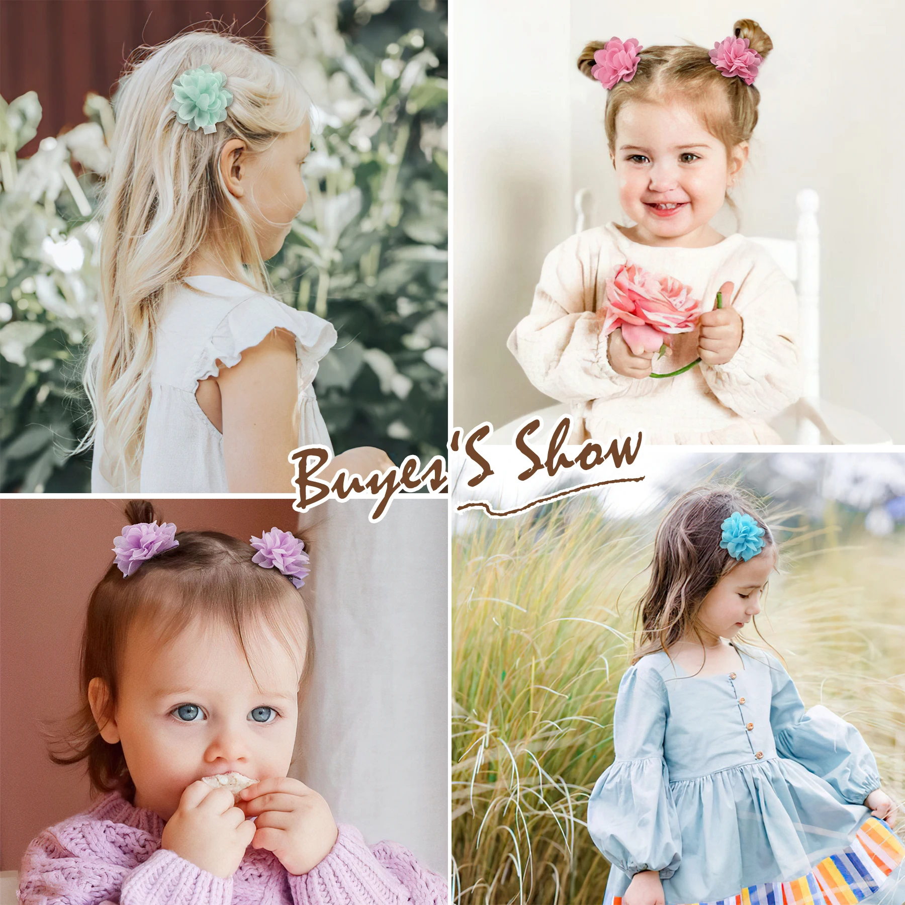 14/40 Stück 2 Zoll Chiffon-Blumen-Haarschleifen, vollständig gefütterte Blumen-Haarspangen für feines Haar, Mädchen, Kleinkinder, Set mit 20 Paaren – Detail 6