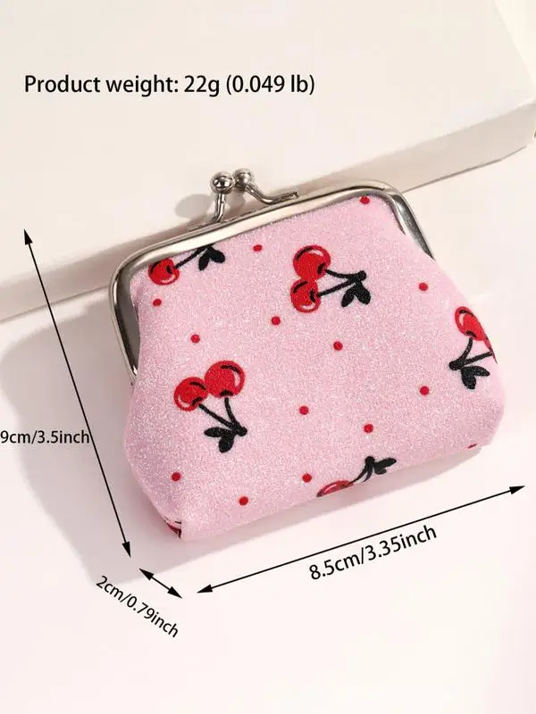Trendy Cherry Pattern Coin Purse for WomenCute Storage Wallet As GiftLock Buckle Small Storage Bag for Daily Outfit Accessories