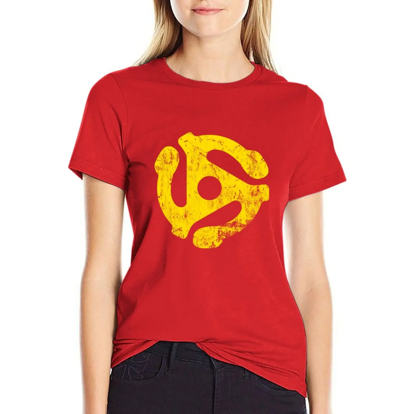 

45 RPM Record adapter Tee T-Shirt Women's summer blouses 2024 black t shirts for Women