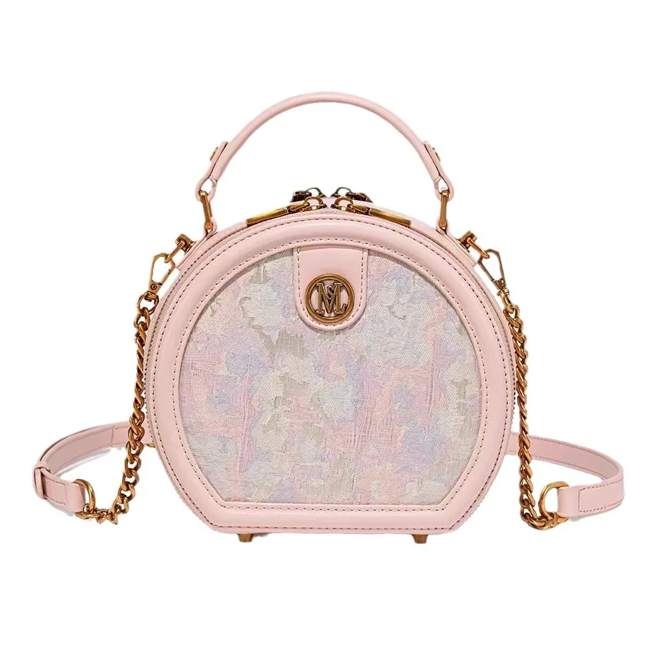 Fashionable Women's Embroidered Hand-held Round Cake Bag Niche Light Luxury Fashionable Versatile Single Shoulder Crossbody Bag