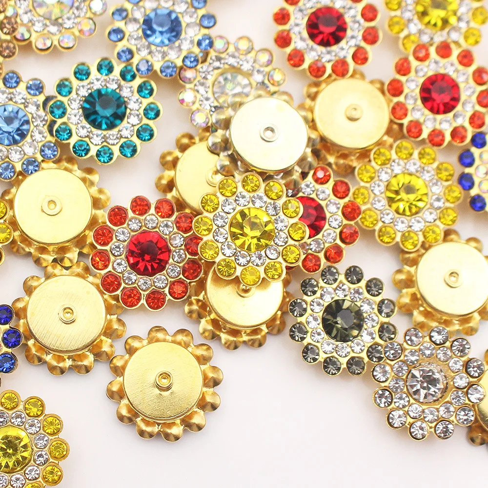 

50pcs Sewn Sunflower Pearl Rhinestone Sewing Beads 14mm Golden Claw Base Cabochons for Needlework Bow DIY Accessories Decor