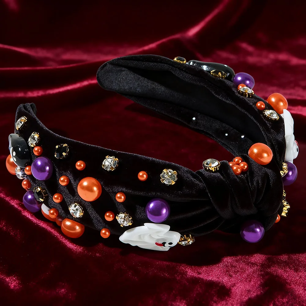 Pumpkin Ghost Hair Band Elastic Holiday Hair Accessories Pearl Headband Comfortable Halloween Hair Decoration For Social Street