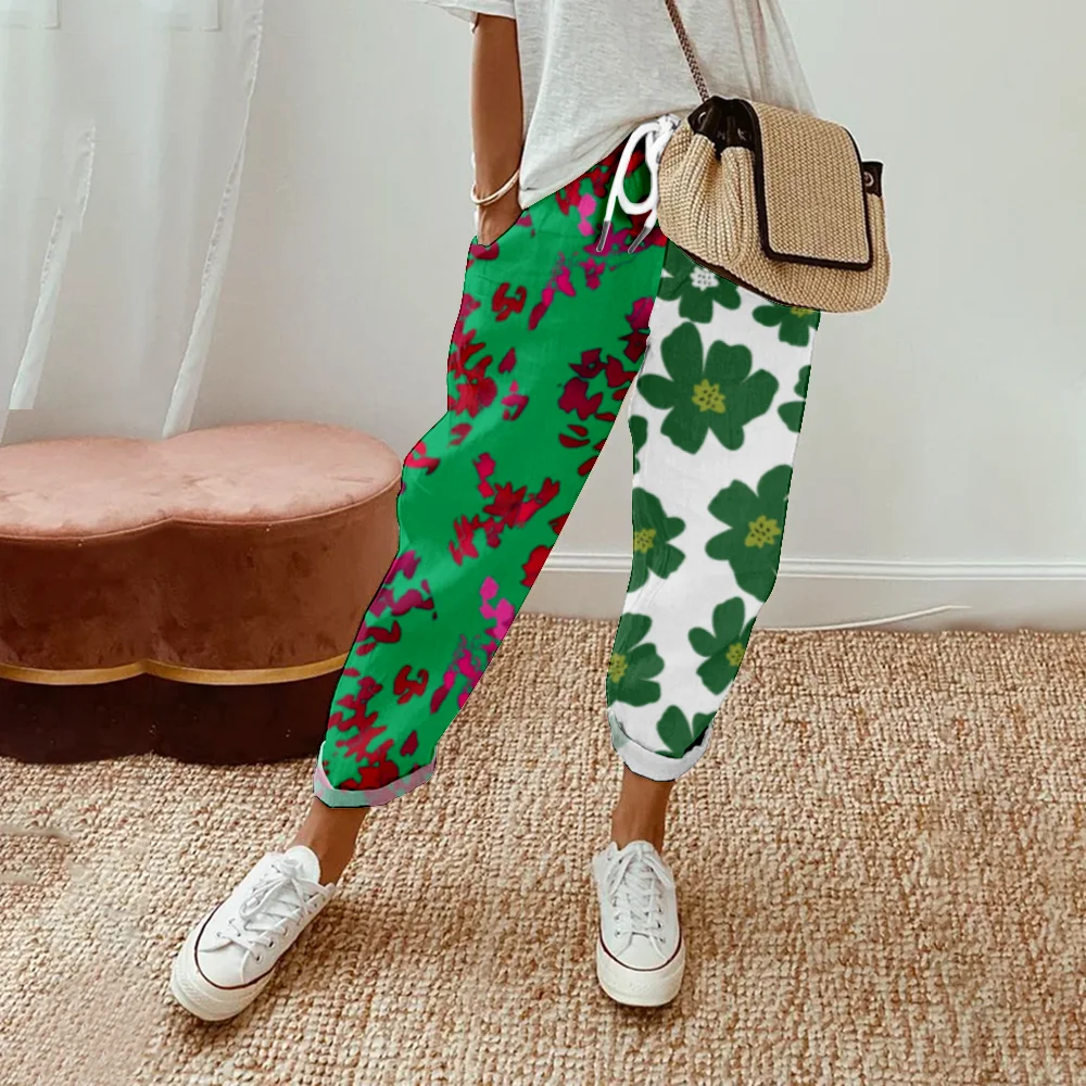 Summer Elegant Floral Print Pants Fashion Women Casual Elastic Waist Harem Pants Y2k Clothes Loose Office Trousers Streetwear