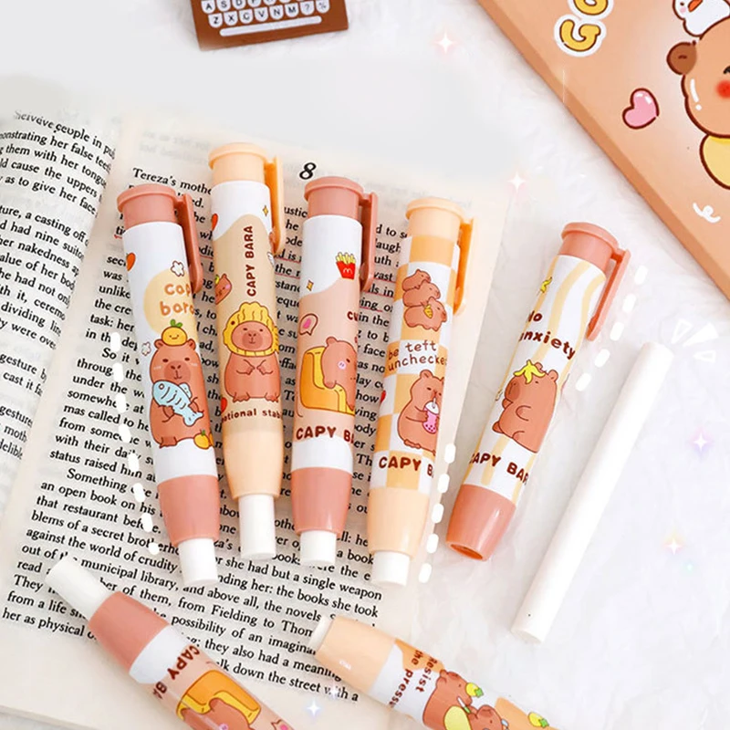 Random 1pc Kawaii Capybara Press The Eraser Clean Mess Free Cartoon Stationary Office Student Rubber Eraser Gift School Supplies 5