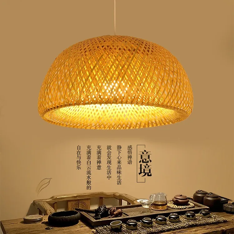 2025 대나무 펜던트 램프 손으로 짠 중국 스타일 직조 매달려 램프 26cm 레스토랑 홈 장식 조명기구 뜨거운