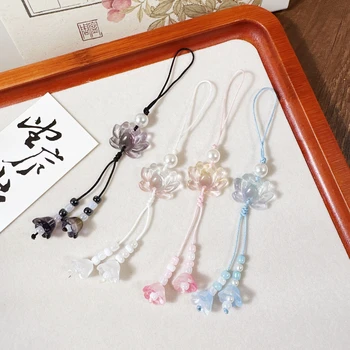 New Chinese-style Handmade Beaded Lotus Pendant Key Chains Mobile Phone Chain for Women Men Ethnic Charm Jewelry Accessory Gift 1