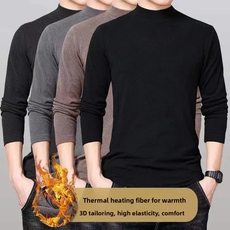 Warm Fce Long Sve T-irt Men's Slim Fit High Collar Base Layer irt Anti-Bacterial Youthful Trend Winter Season