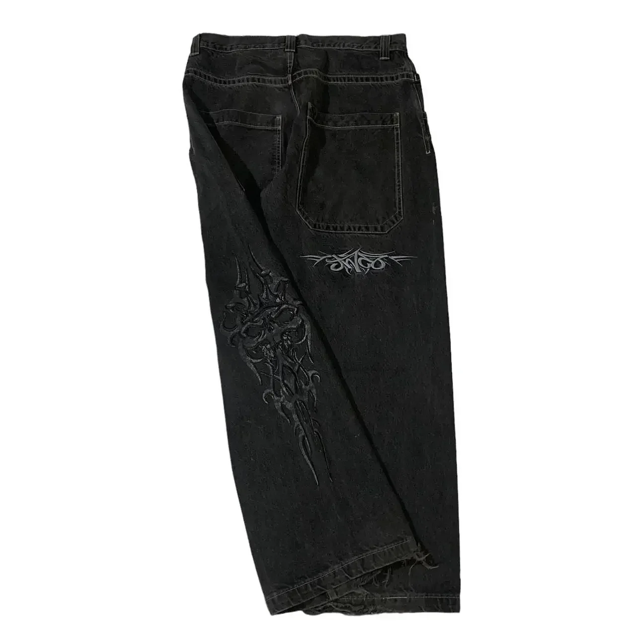 2024 New Baggy Jeans Mens Y2k Embroidery Harajuku Pattern Wide Leg Pants Casual Hip Hop Black Straight Denim Trousers Streetwear