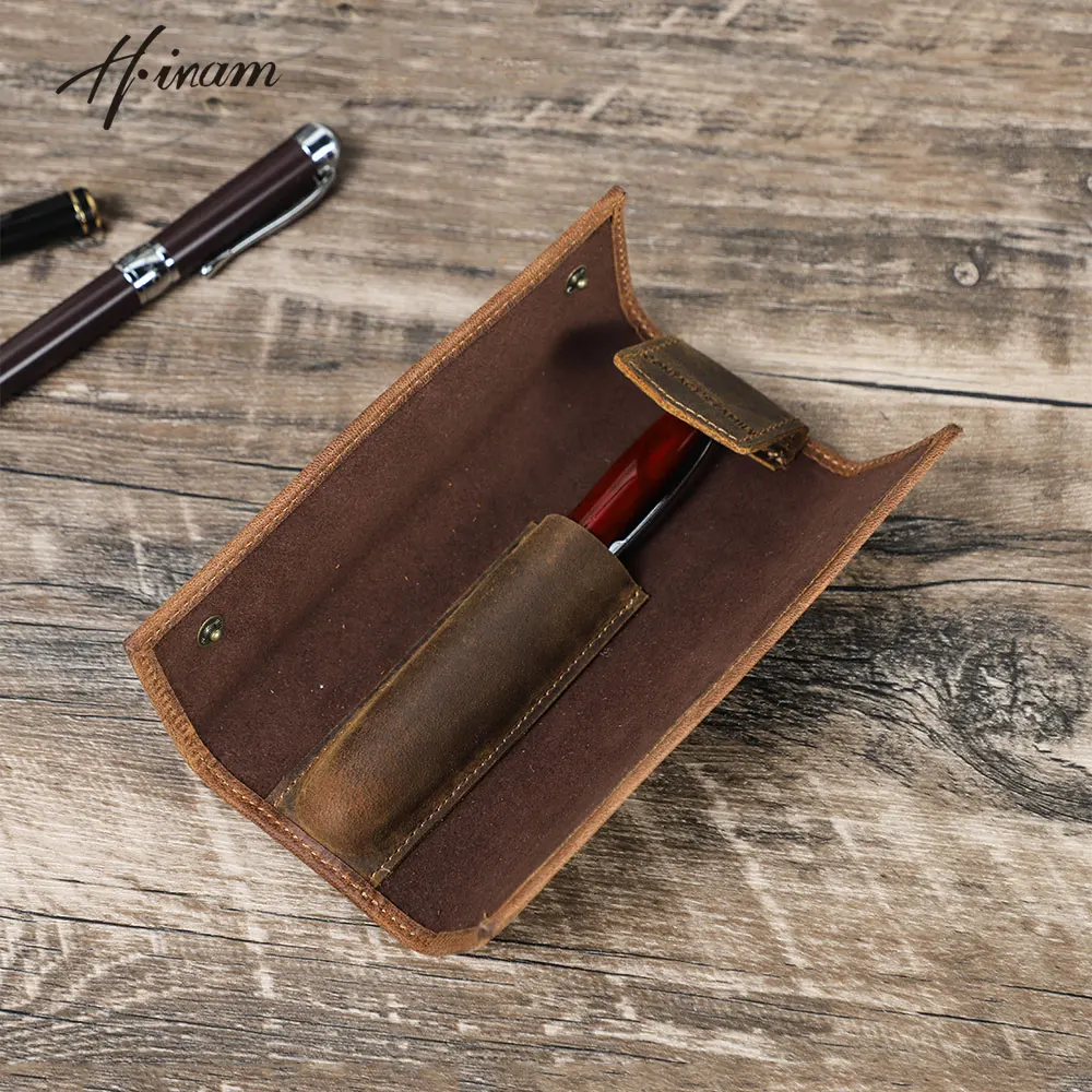 Vintage Handmade Crazy Horse Leather Single Slot Pen Case Pouch Holder  Protect Small Pencil Bag for Travel Portable Pen Bag - AliExpress