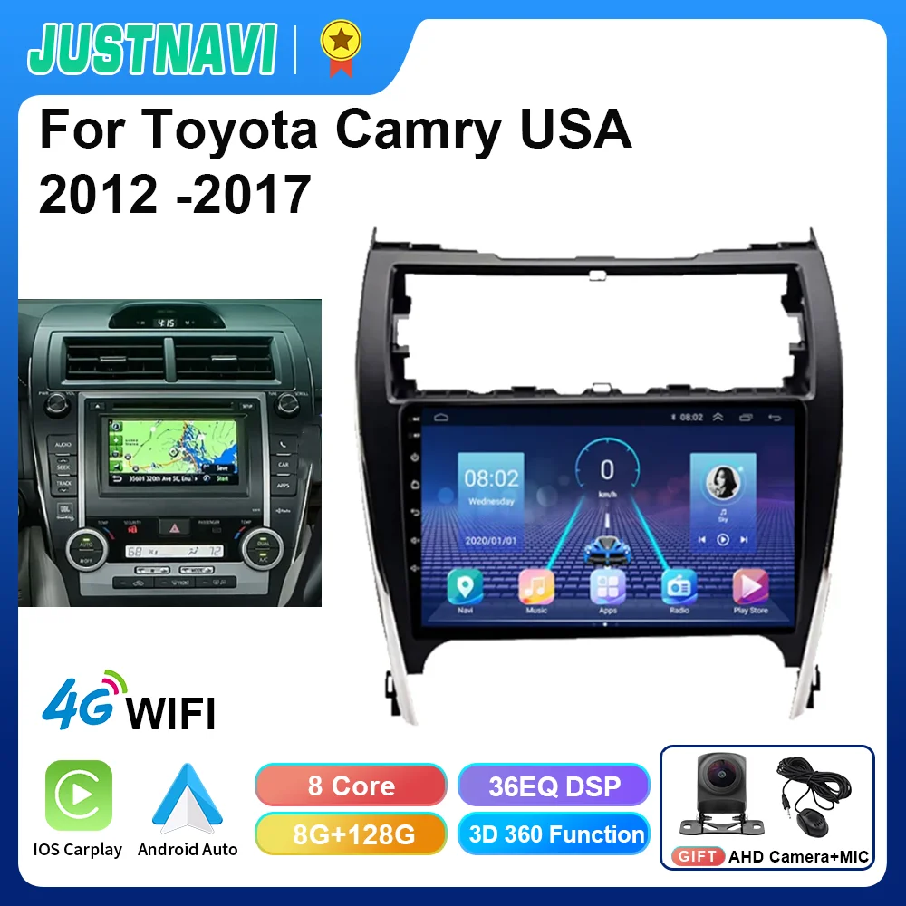 

JUSTNAVI 4G LTE Android 10.0 Car Multimedia Radio Player For Toyota Camry USA 2012 2013 2014 2015 2016 2017 GPS Navigation RDS