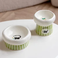 Raised Ceramic Dog Bowl Anti Vomiting Elevated Tilted Pet Food Water Bowl Green Striped Cute Black Cat Pattern Feeder for Cats 1