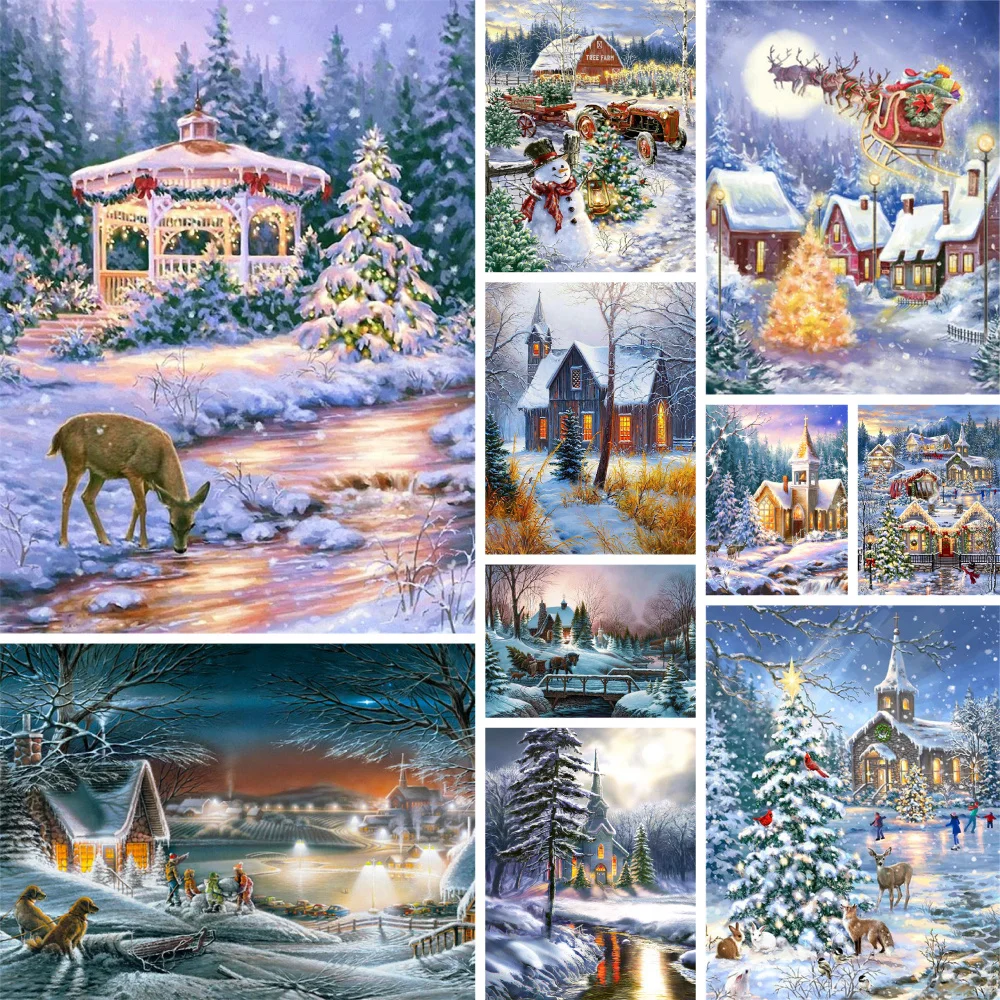Landschaft Weihnachtsbaum Haus Kreuzstich Komplettset Stickerei Handarbeiten Nähen Malerei Handwerk Raumdekoration Schmuck Design – Detail 11