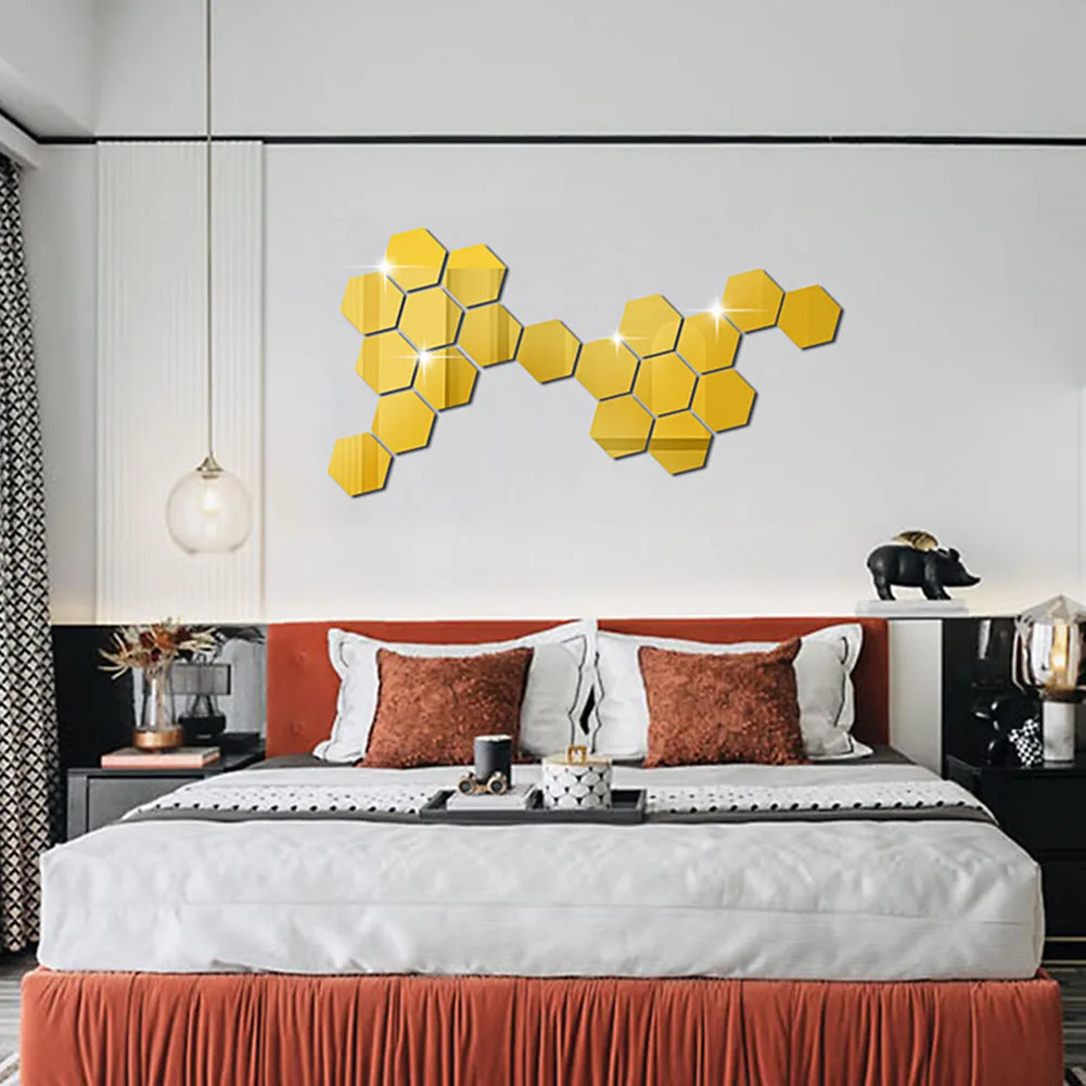 

DIY Hexagonal Mirror Stickers Practical Stylish Wall Self-Stickers For Study Room