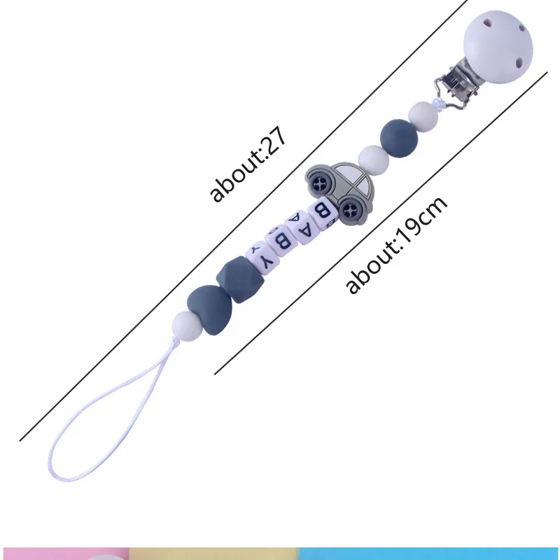 Personalisierte Schnullerketten mit Namen, handgefertigter Silikon-Beißring in Autoform für Babys, Beißspielzeug, Geschenk für Neugeborene – Detail 3