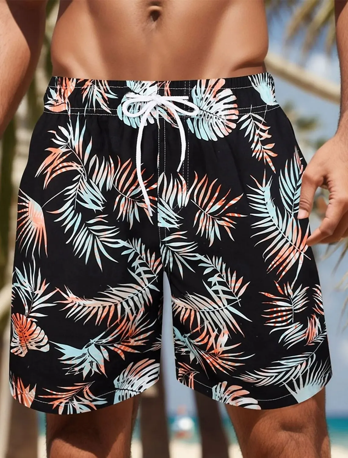 Men's Palm Leaf Tropical Plants Shorts Swimming Trunks Board Shorts Fashion Streetwear Pocket Drawstring Shorts Men's Underwear 2