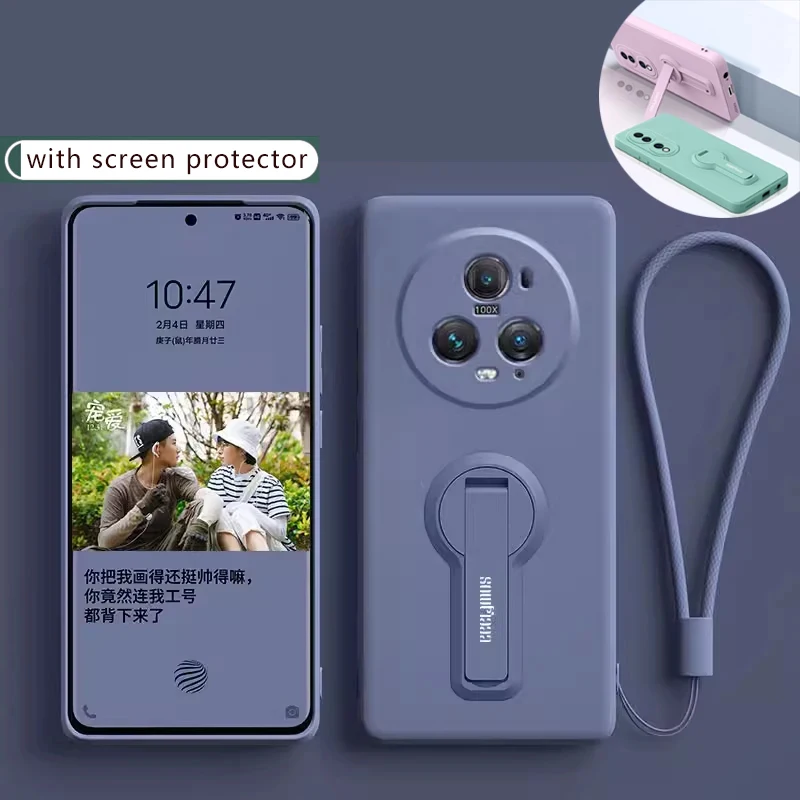 Luxury Soft Silicone Phone Case with Holder and Lanyard