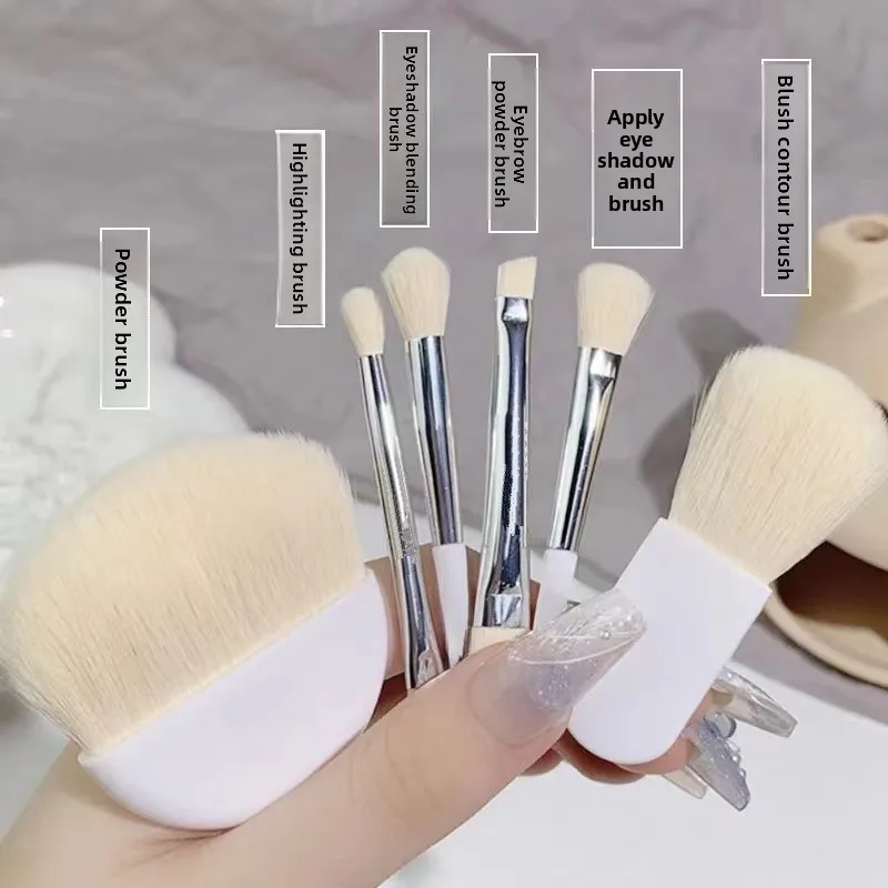 6pcs 미니 메이크업 브러쉬 세트 전문 휴대용 파운데이션 컨실러 아이섀도 파우더 블러쉬 브러쉬 뷰티 메이크업 도구