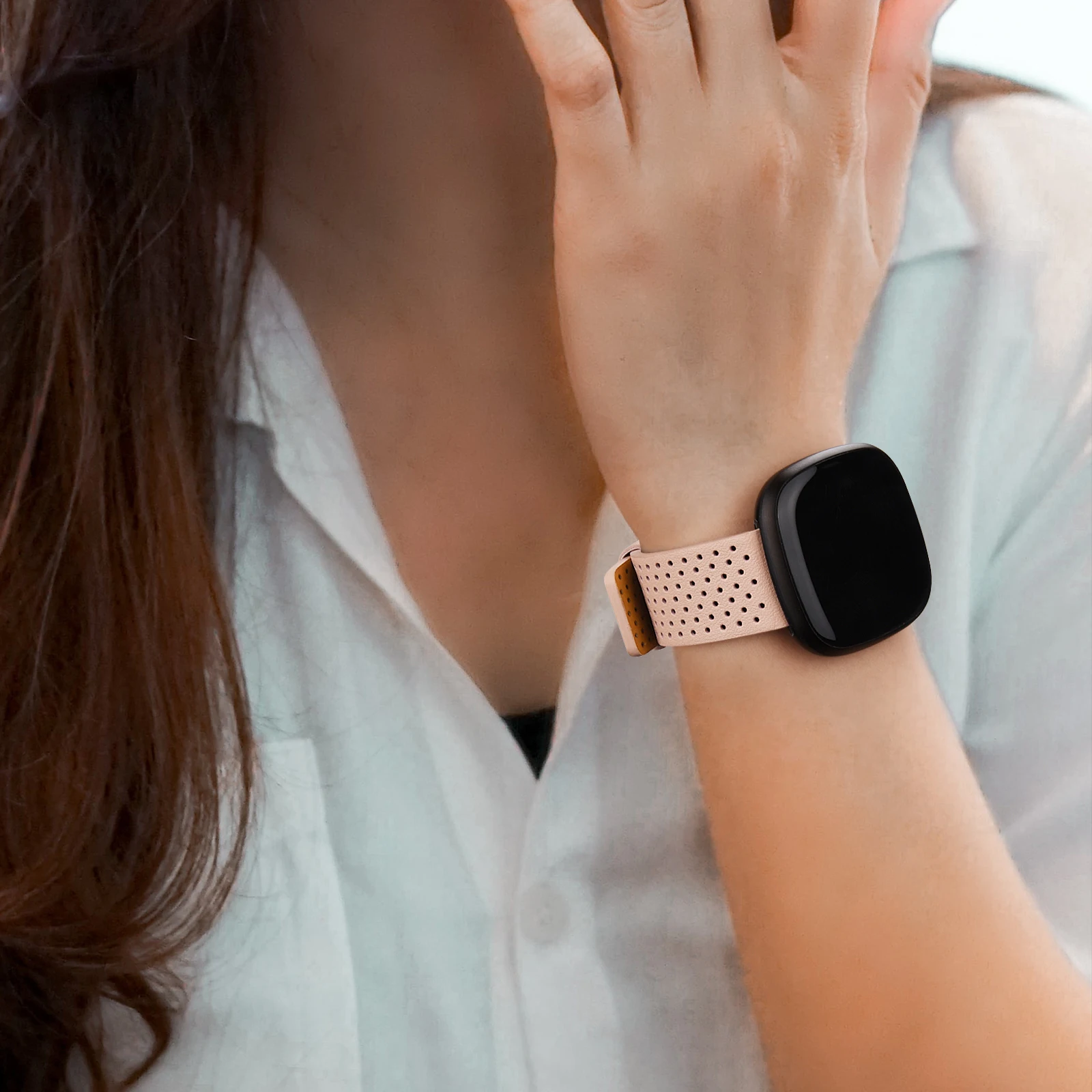Bracelet en cuir respirant pour Fitbit Versa 3 Sense 2 Bracelet de montre intelligente en cuir pour Fitbit Versa 4 Bracelet de remplacement