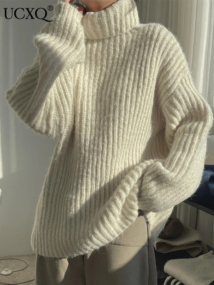 

UCXQ-Women's Elastic Turtleneck Sweater, Elegant Style, Long Sleeve, Loose Fit, Fashion Tide, Autumn, New, 2023, 23KX1413