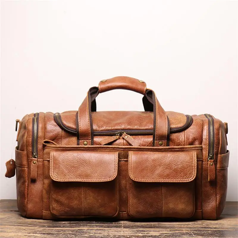 

High Capacity Leather Travel Bag Retro Fashion Luxury Men's Travel Bags Duffle Bags 100% Genuine Leather Male Travel Handbags