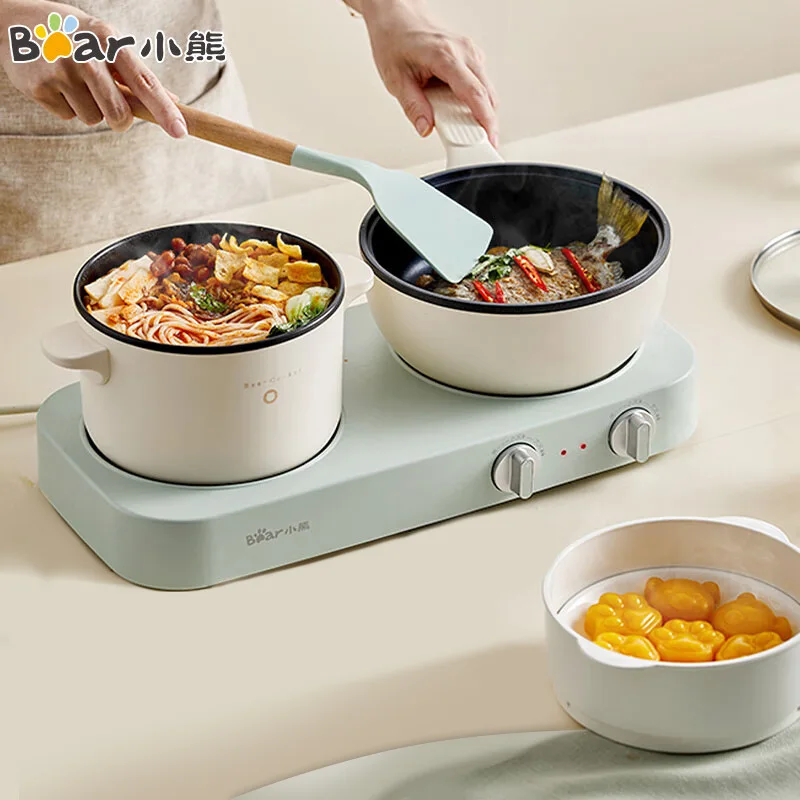 Bear Dual Stove Electric Cooking Pot Electric Fryer Multifunctional Electric Hot Pot Split Cooking Pot Non Stick Coating 1400W