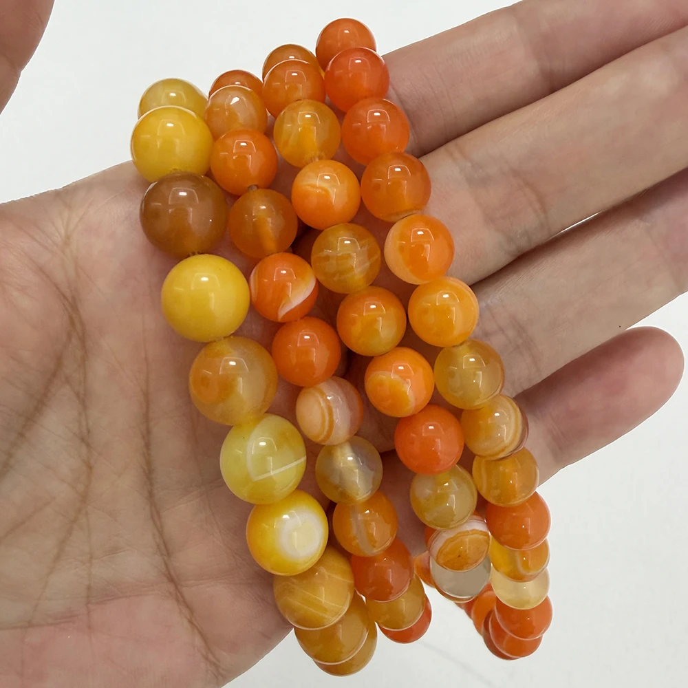 Naturstein Orange Streifen Achat Runde lose Perlen 6 8 10 12 MM Auswahlgröße für die Schmuckherstellung