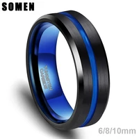 Somen Mens Wedding Ring 6/8/10mm Tungsten Black With Blue Groove/ Inside Matte Brushed Engagement Wedding Ring Men Bague Homme