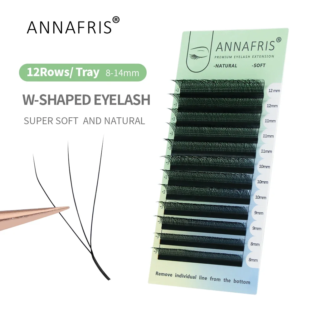ANNAFRIS 3D W-förmige Wimpernverlängerung, vorgefertigte Volumenfächer, W-förmiges Kleeblatt, natürlich, weich, künstlicher Nerz, falsche Wimpern