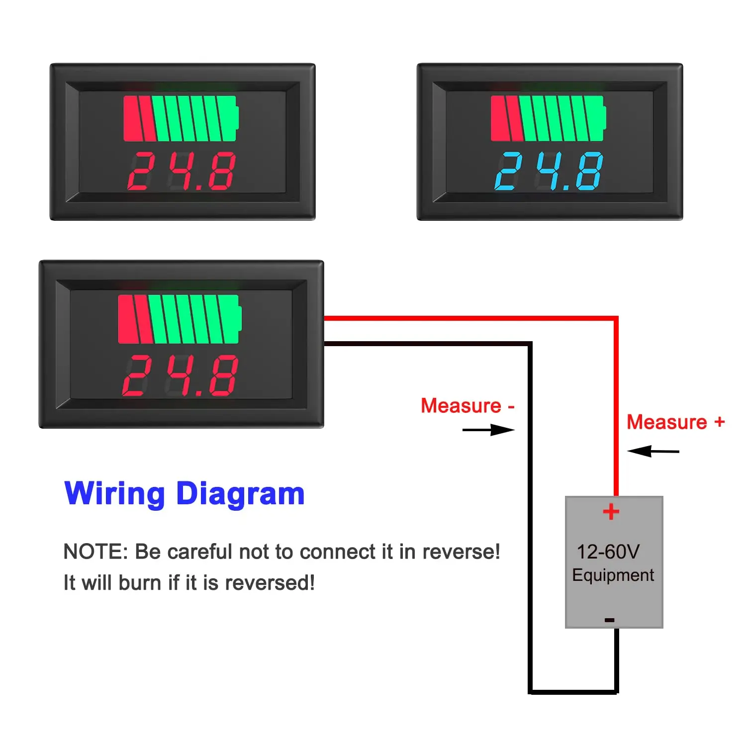 Voltmètre Batterie 0.56" LED Rouge/Bleu 48x29mm