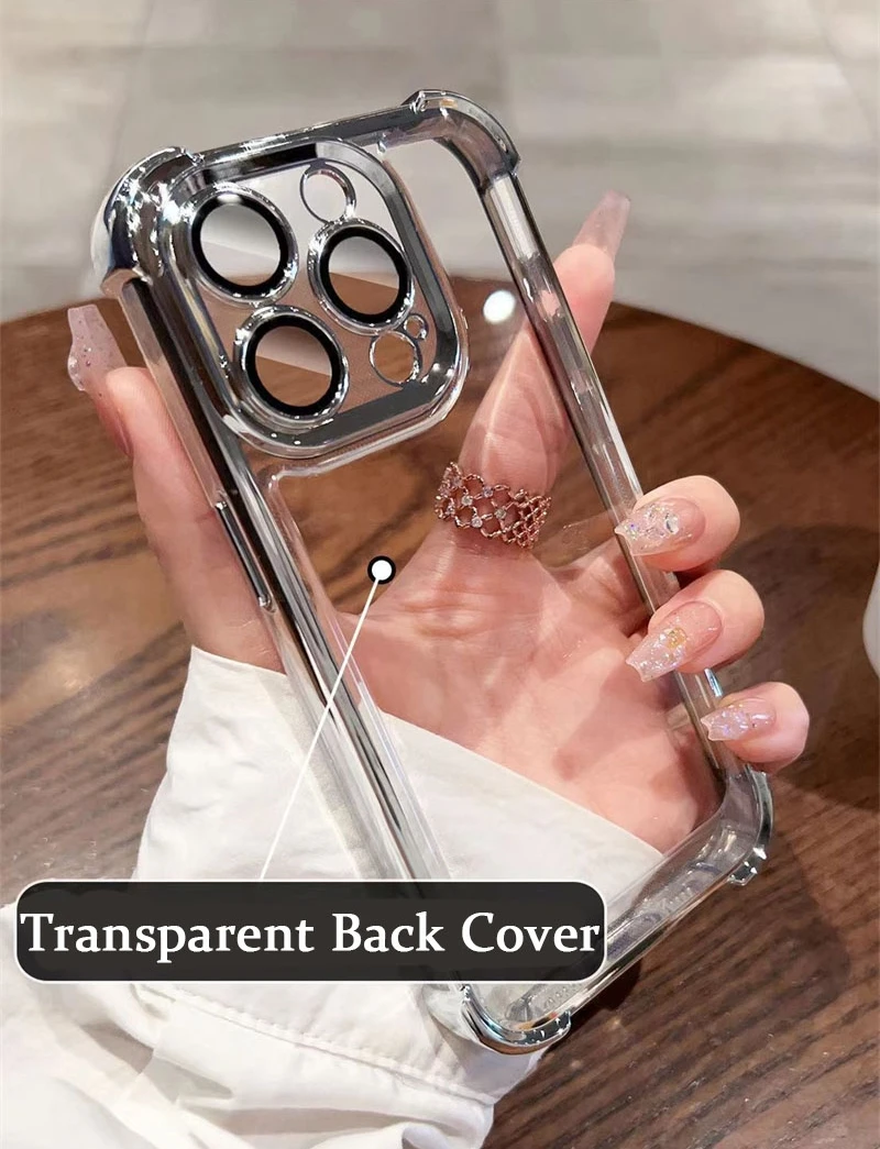 Luxurious Shockproof Silicone Phone Case with Lens Protection and Transparent Back Cover